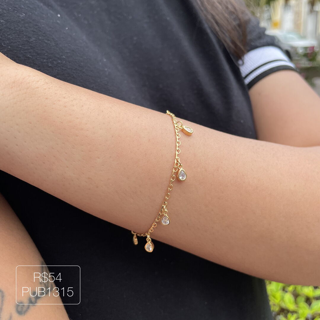 Pulseira de Gotinhas Penduradas 2024/2 Cristal Dourada